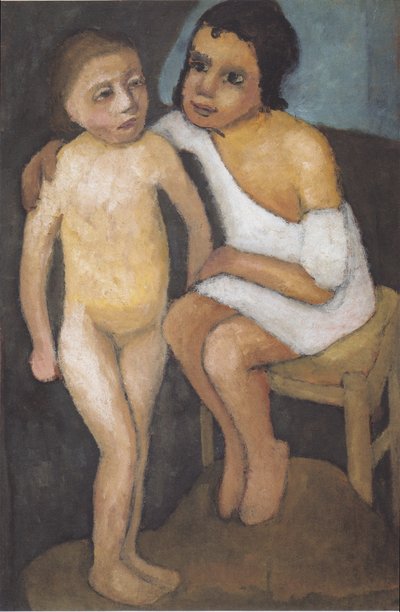 Seated Girl in White Shirt and Standing Nude Girl by Paula Modersohn Becker